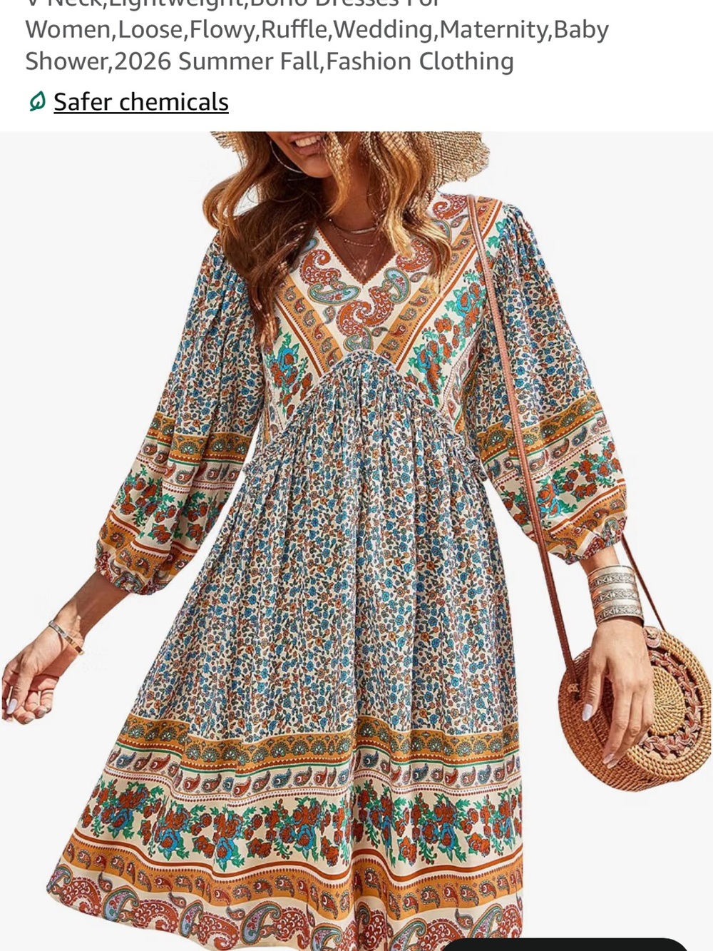 Lush Floral Print Midi Dress in Cream and Orange - Picture 3 of 3